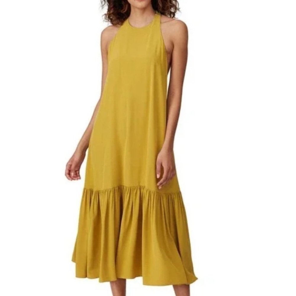 Tibi Eco Yellow Silk Halter Neckline Sleeveless Swingy Dress Sz 2